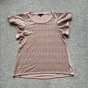 Gibson Pink Sequin Flutter Sleeve Top